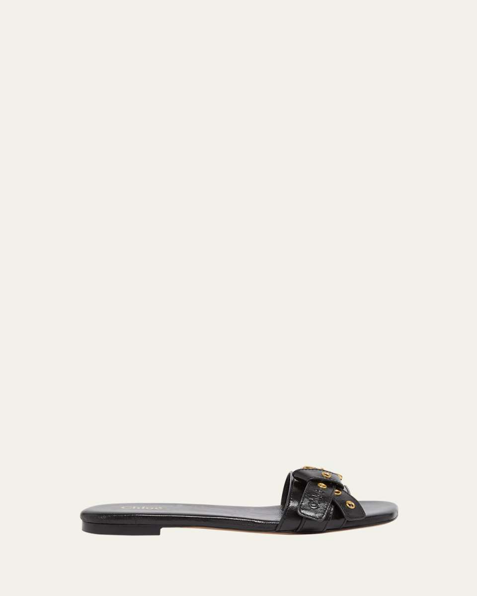 Mae Leather Buckle Flat Slide Sandals